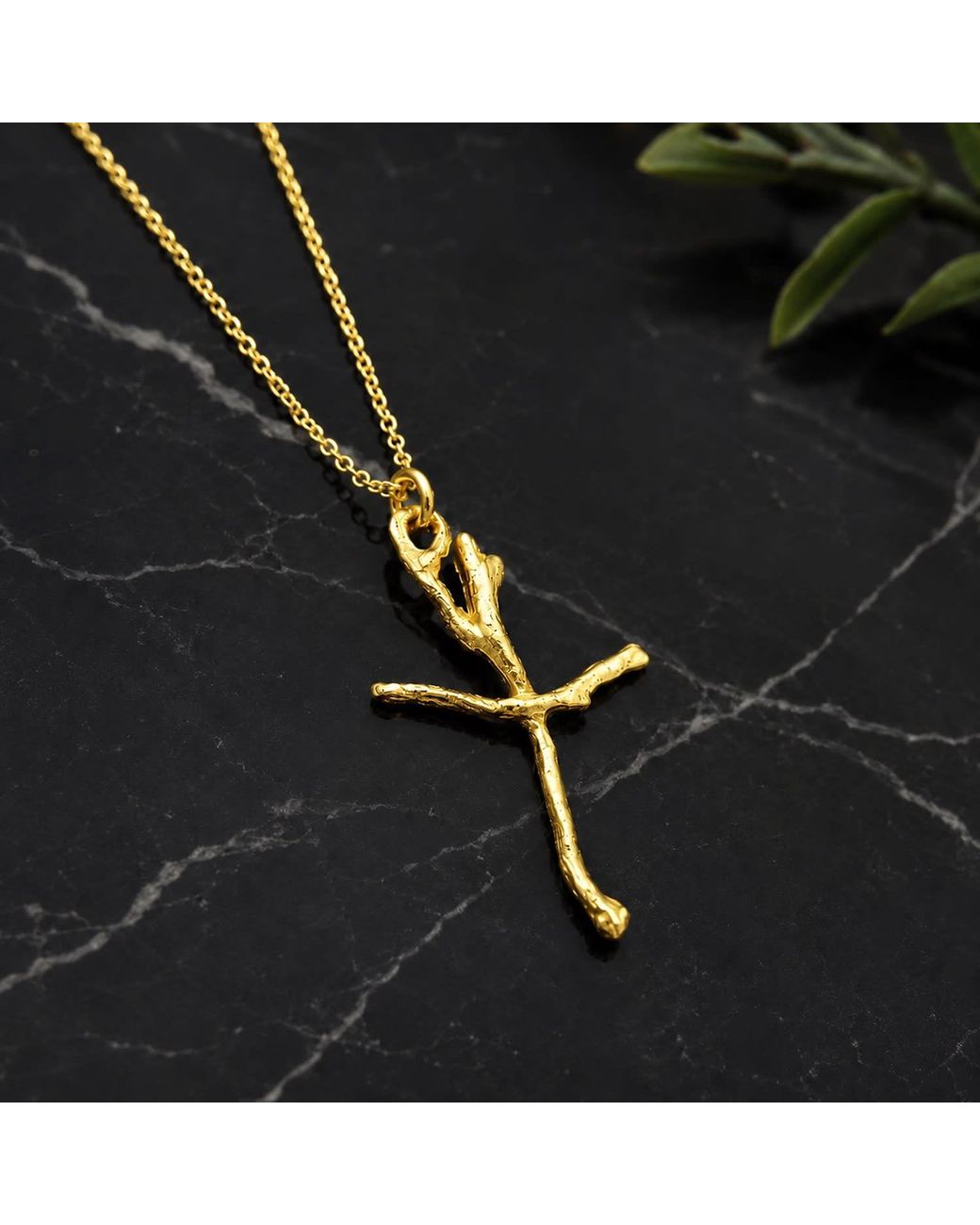 Mother Nature Jewelry Metallic Jasmine Cross Necklace, Handmade Minimalist Branch Pendant