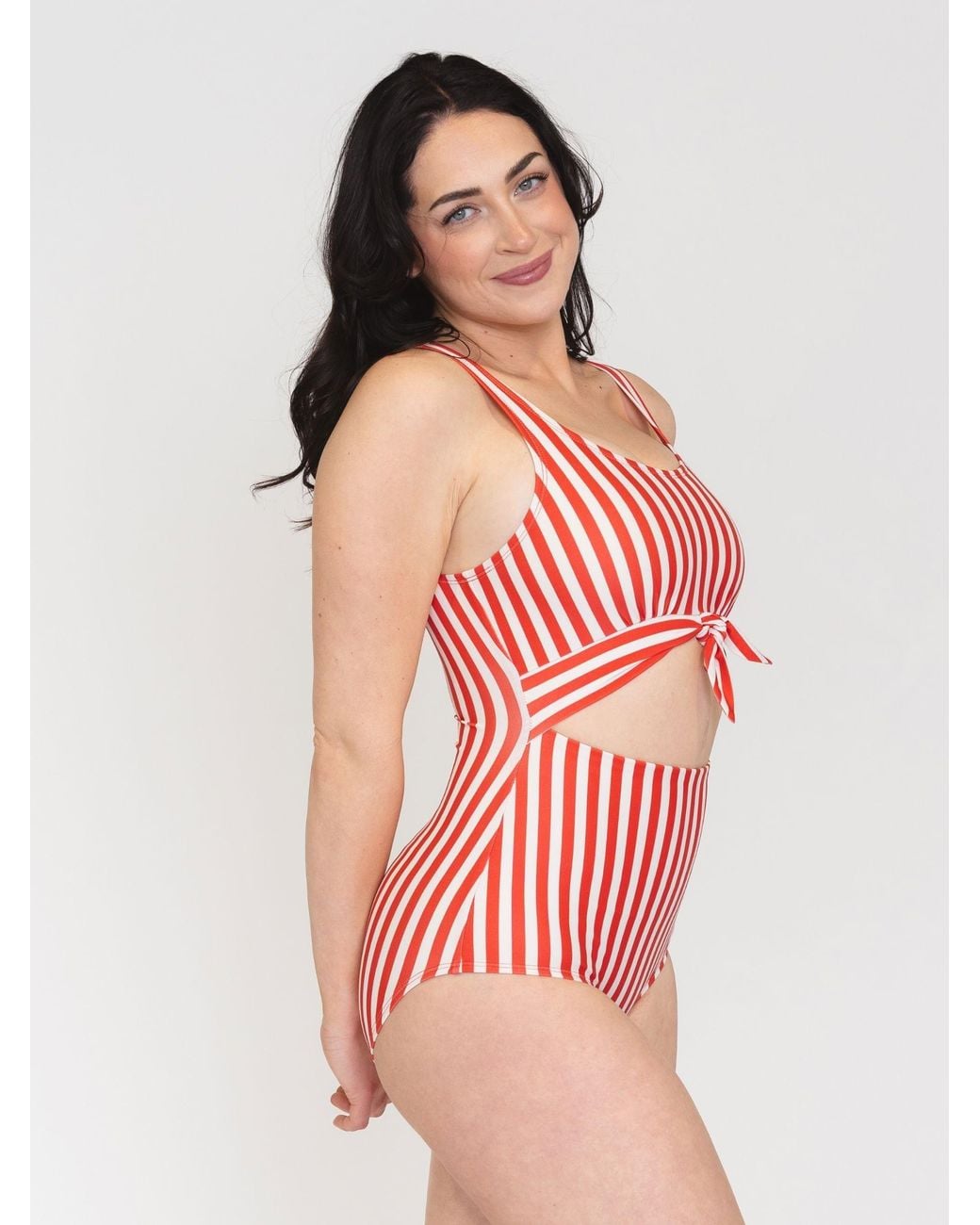 Lime Ricki Swimwear Red Stripe Knotted One-Piece