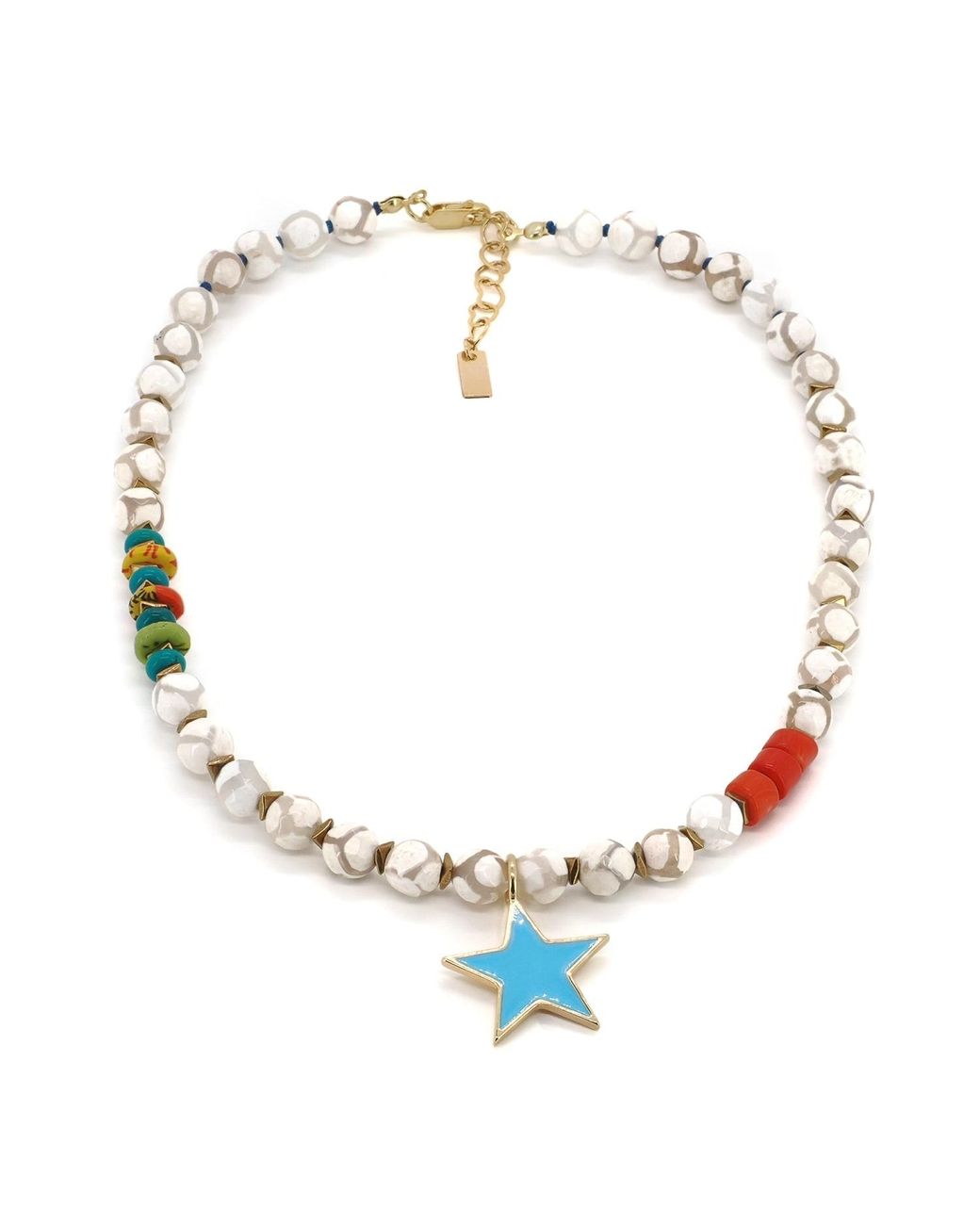 Ebru Jewelry Metallic Star Tibetan Agate Choker Summer Necklace