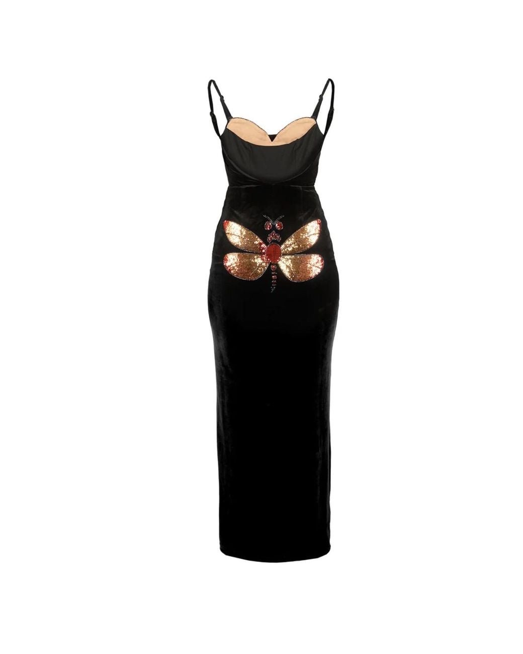 Marteya Black Leto Maxi Sequin & Beaded Velvet Dress –