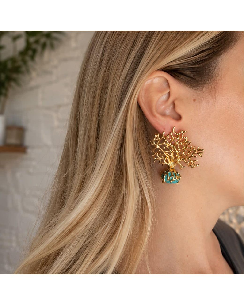 By Ozge Metallic Roots Of Serenity Natural Tree Of Life Plated Earrings
