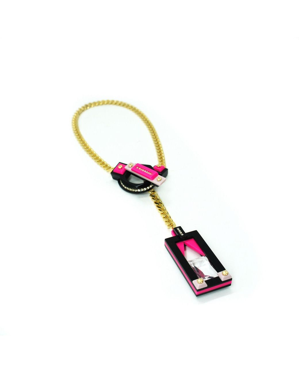 Gissa Bicalho White Handmade Acrylic Necklace Deco T Closure Rectangular Cut Stone