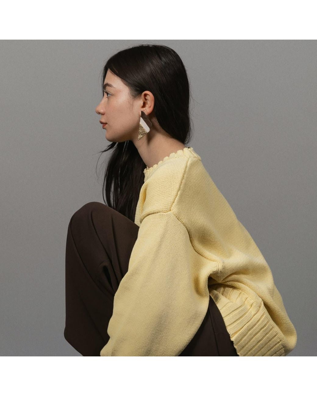 WAIWAI Yellow Neutrals Fan Leather Statement Earrings