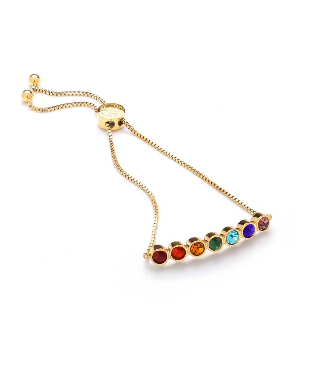 Seven Saints Metallic Seven Chakras Healing Stone Adjustable Bracelet, Over Stainless Steel