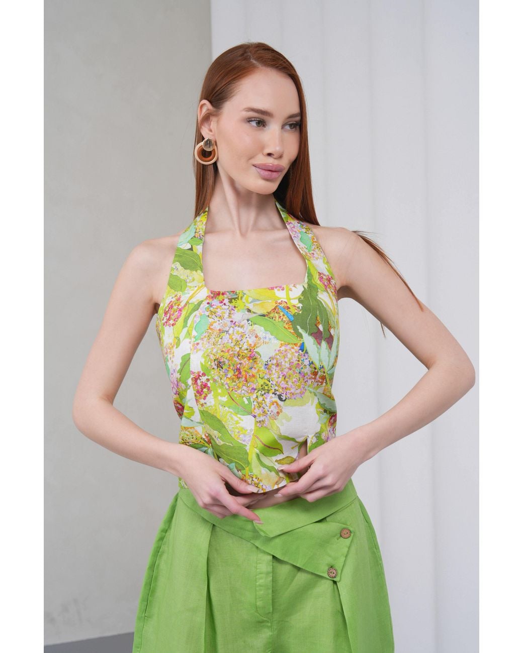 Lumina Eligma Yellow The Halterline Linen Blouse