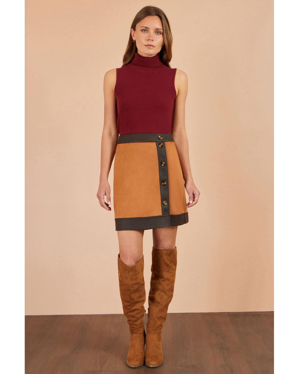 Yumi' Orange Faux Suede Border Skirt