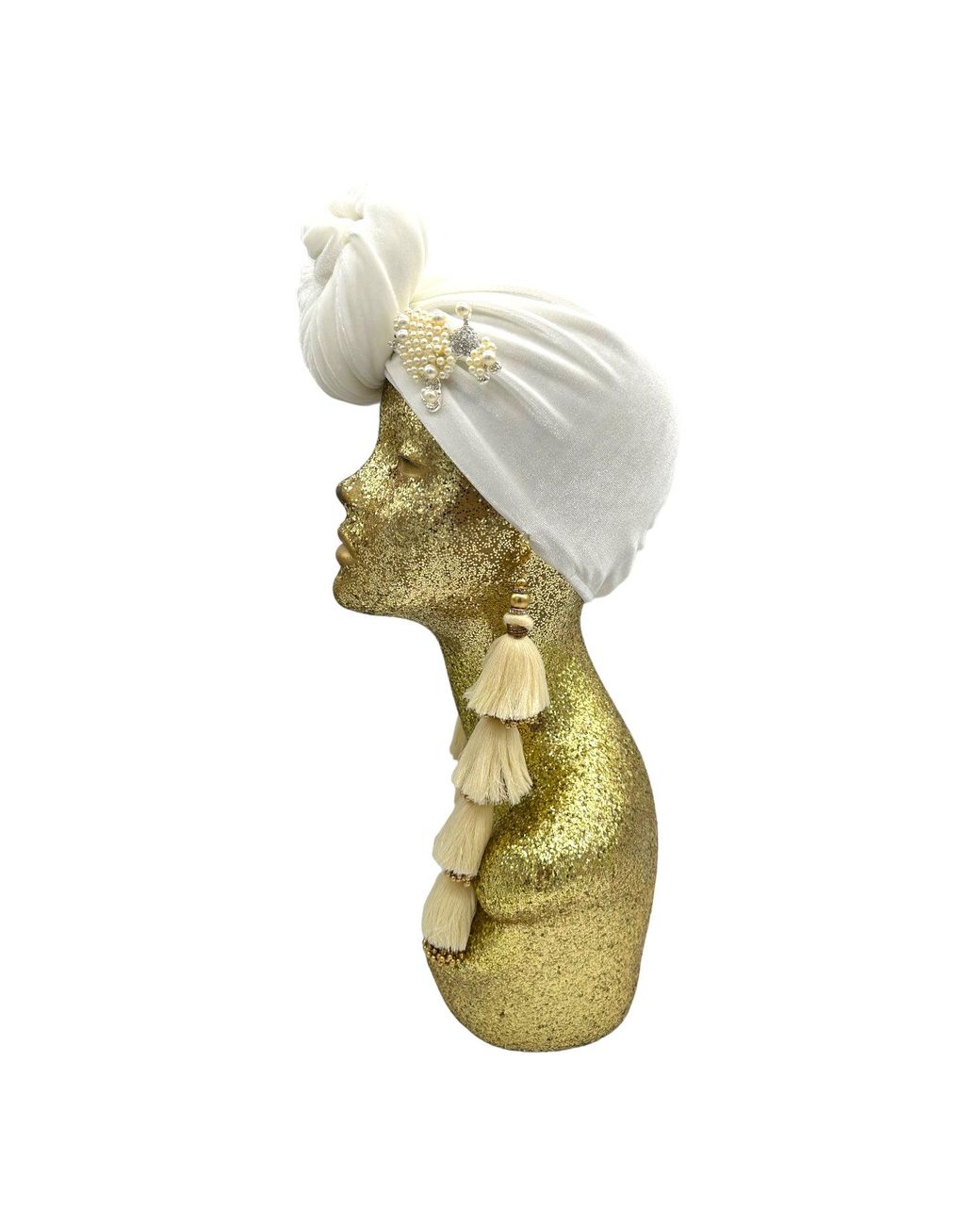 Julia Clancey Metallic Ivory & Pearl Poodle Dorado Turban
