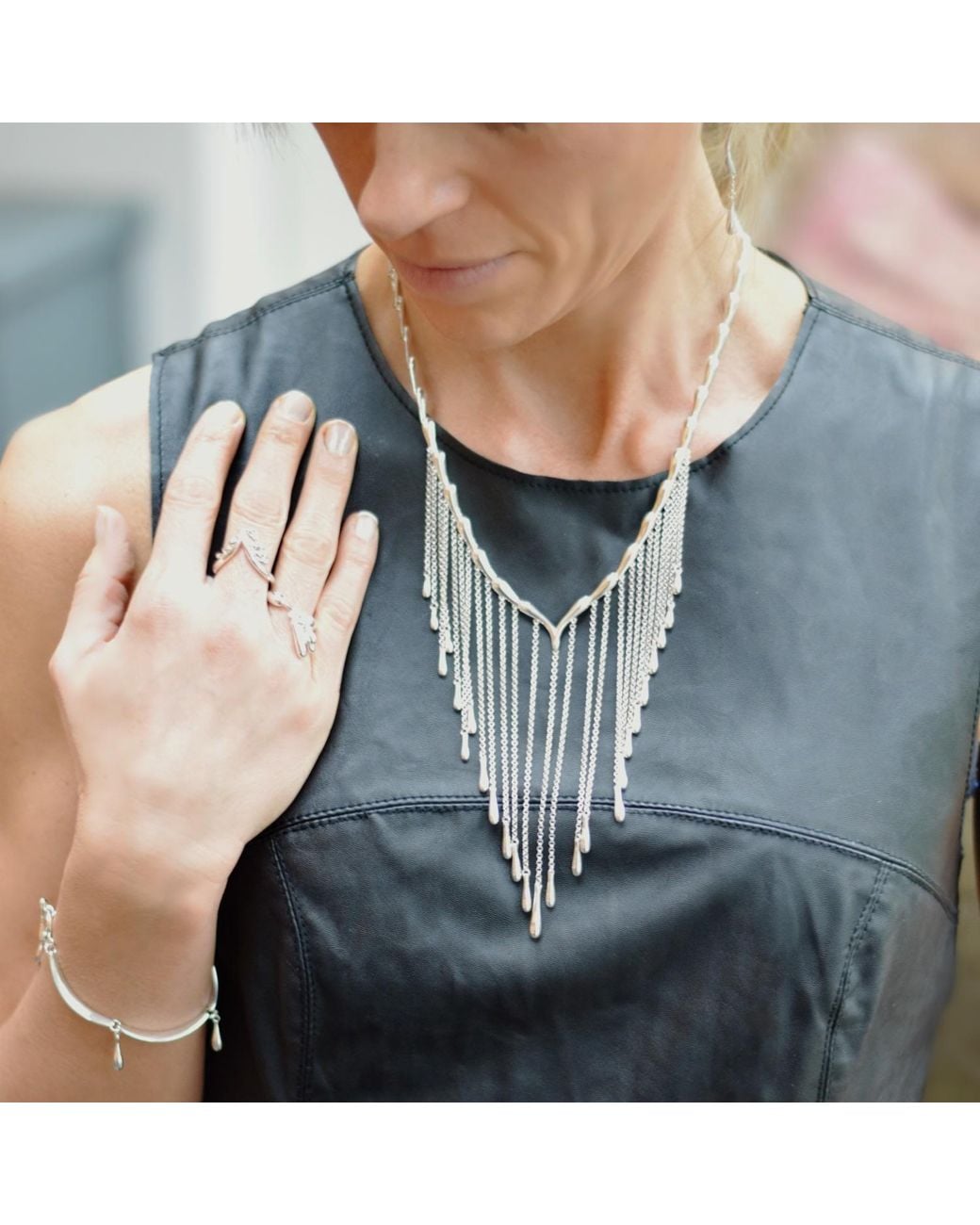Lucy Quartermaine White Falling Necklace