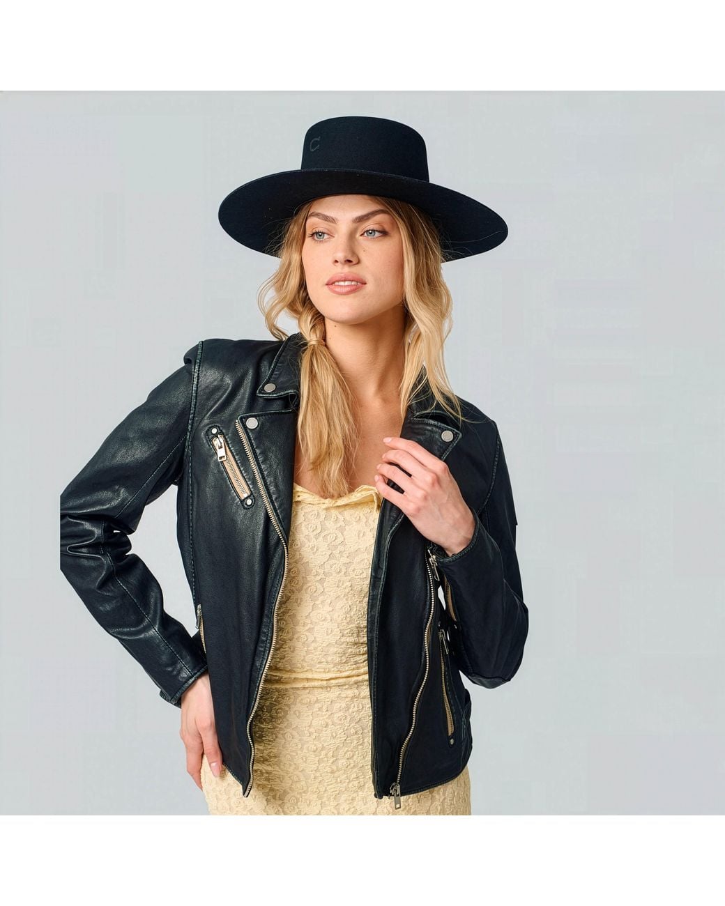 Mauritius Black Moto Leather Jacket Sofia