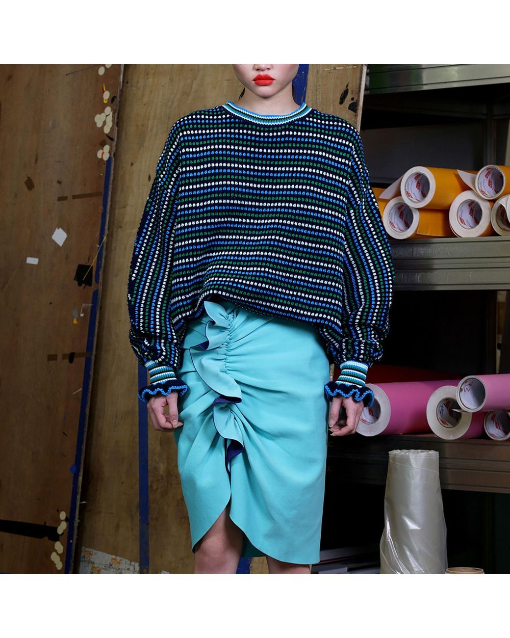 Arto. Blue Yeah! Cozy Wool Ruffles Stripes Oversized Pullover for men