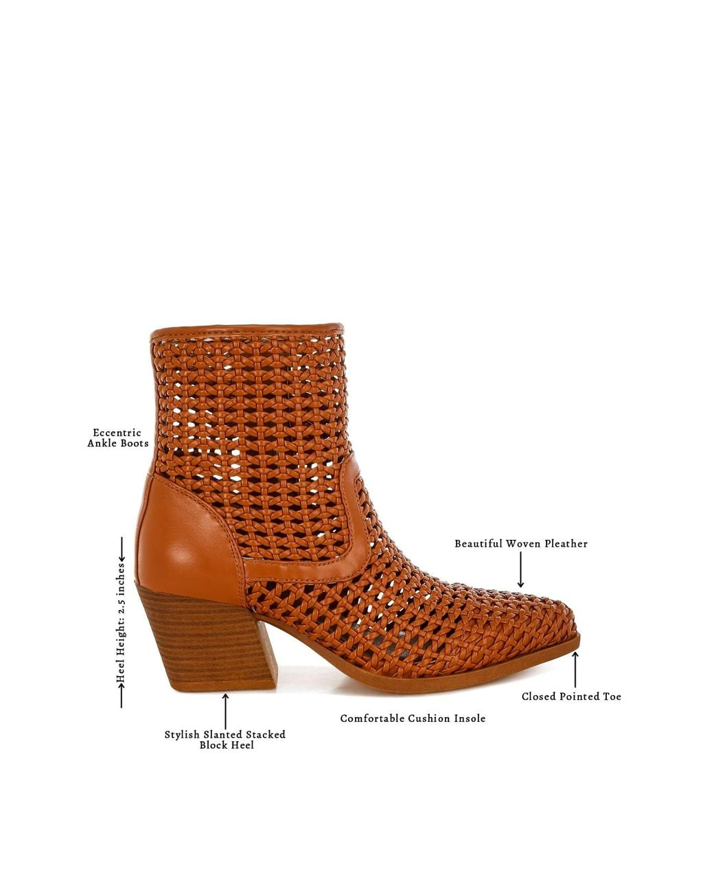 Rag & Co Brown Artisole Woven Pleather Block Heel Boots