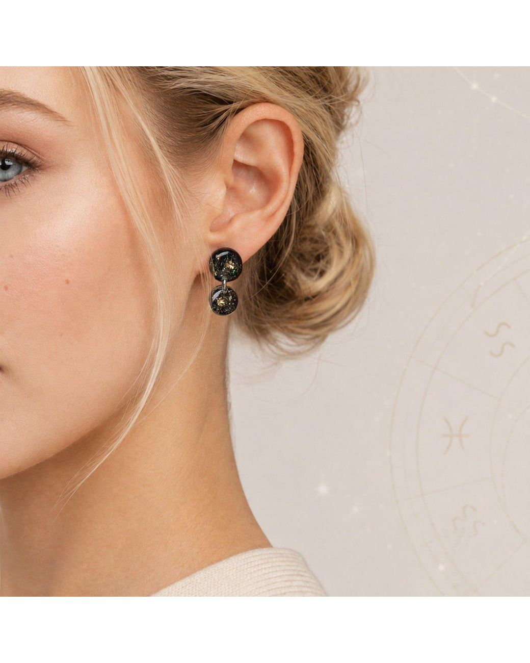 Kate Koel Black Galaxy Dangle Circle Drop Earrings
