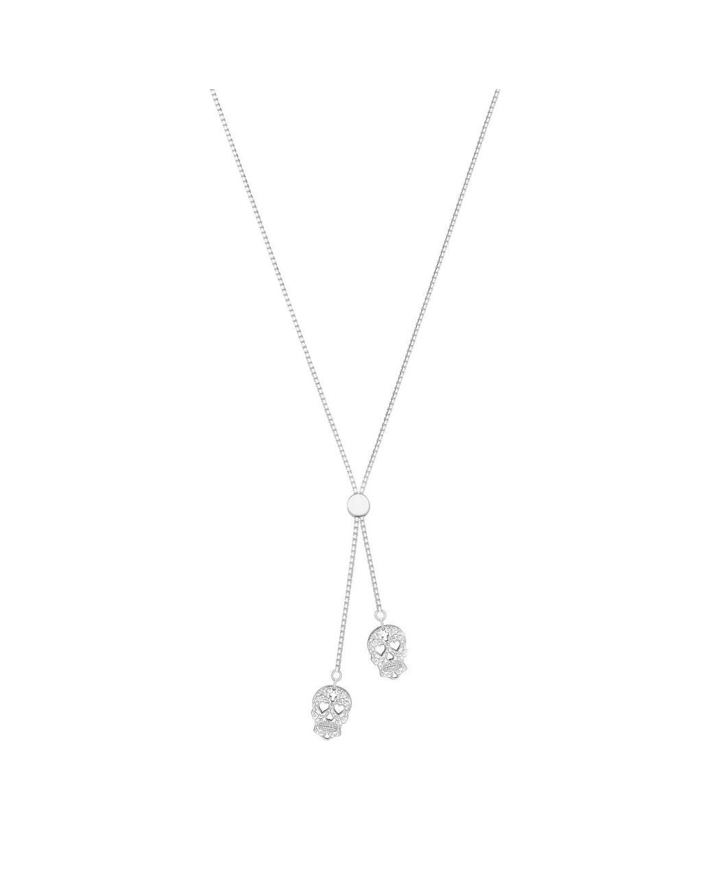CarterGore Metallic Sugar Skull Sterling Slider Necklace