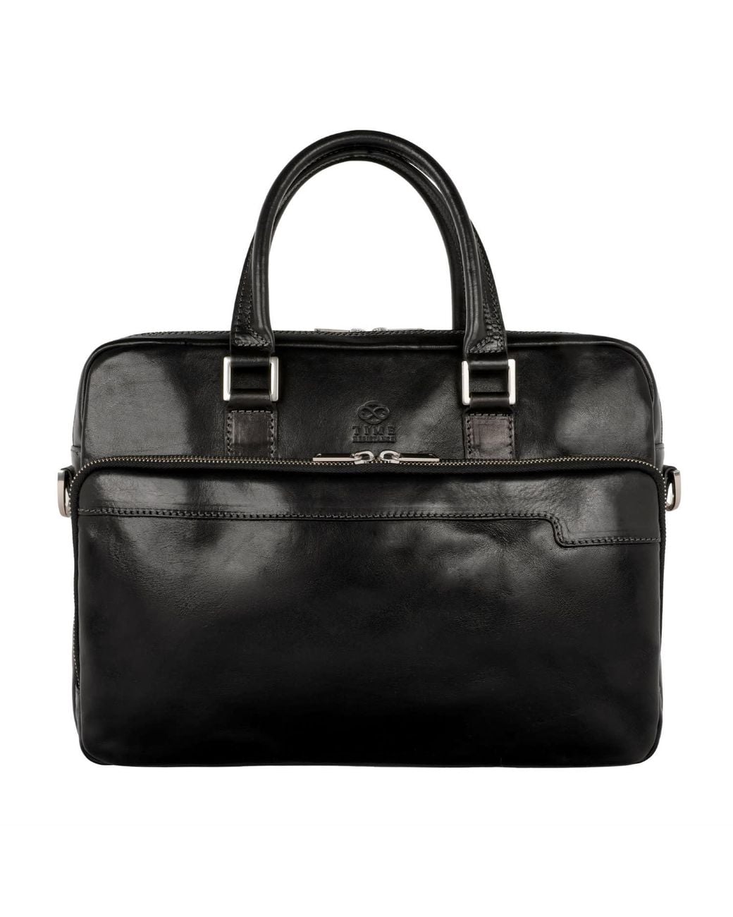 Time Resistance Black Leather Briefcase Laptop Bag for men