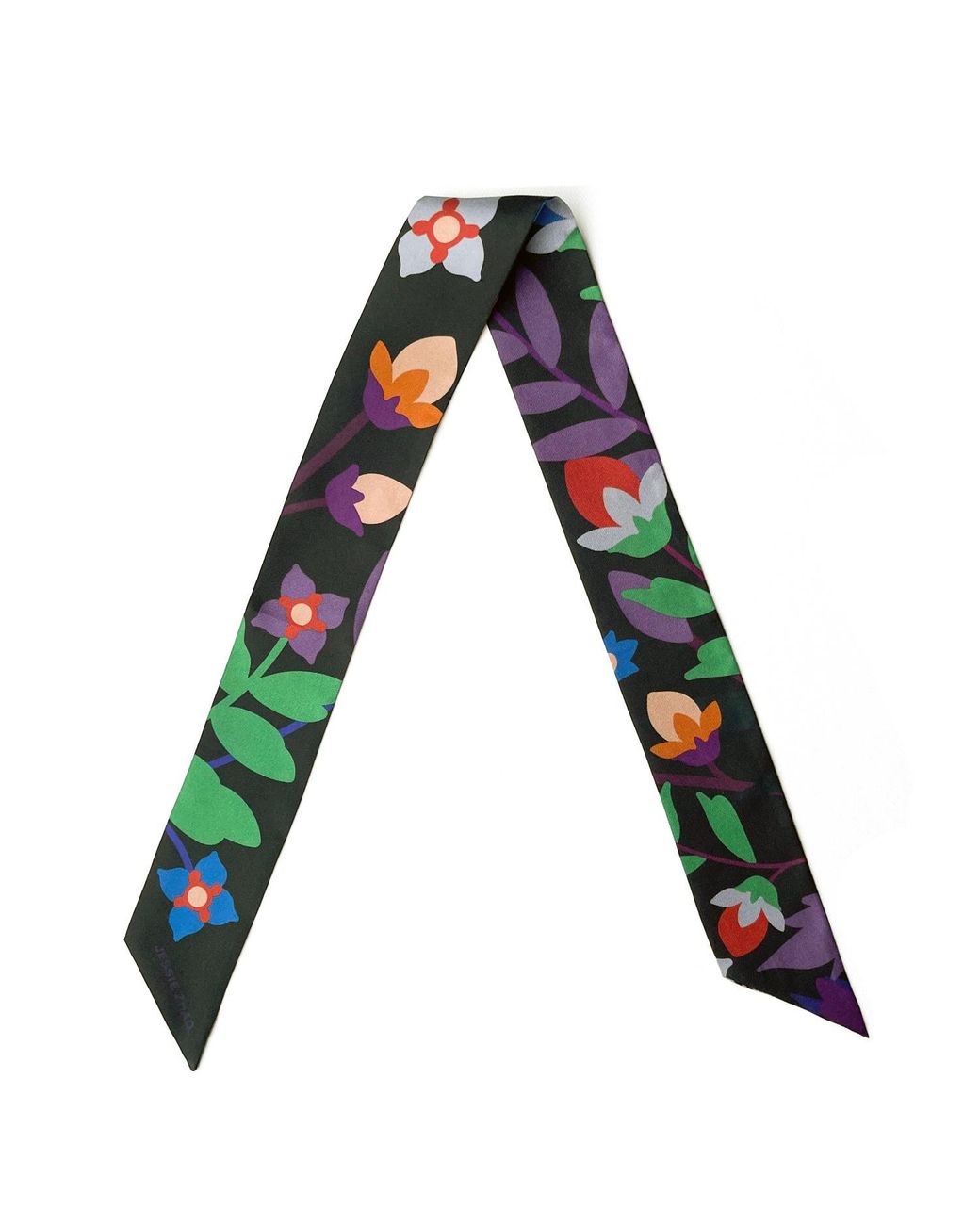 Jessie Zhao New York Green Silk Skinny Scarf Of Night Garden