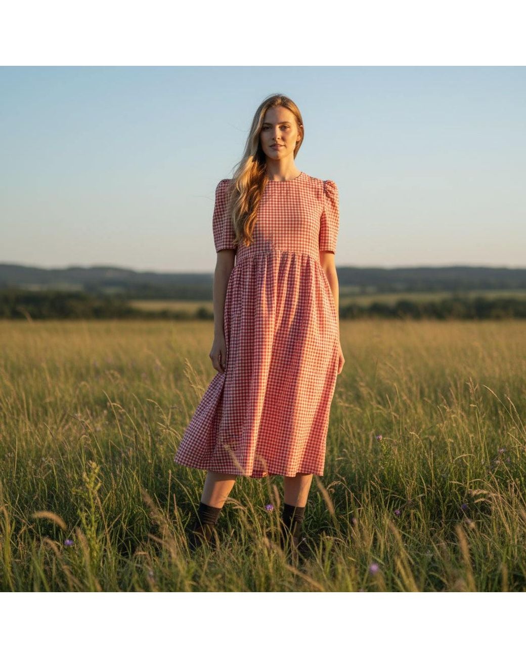 BEIRA Red Flora Dress – Gingham Cotton