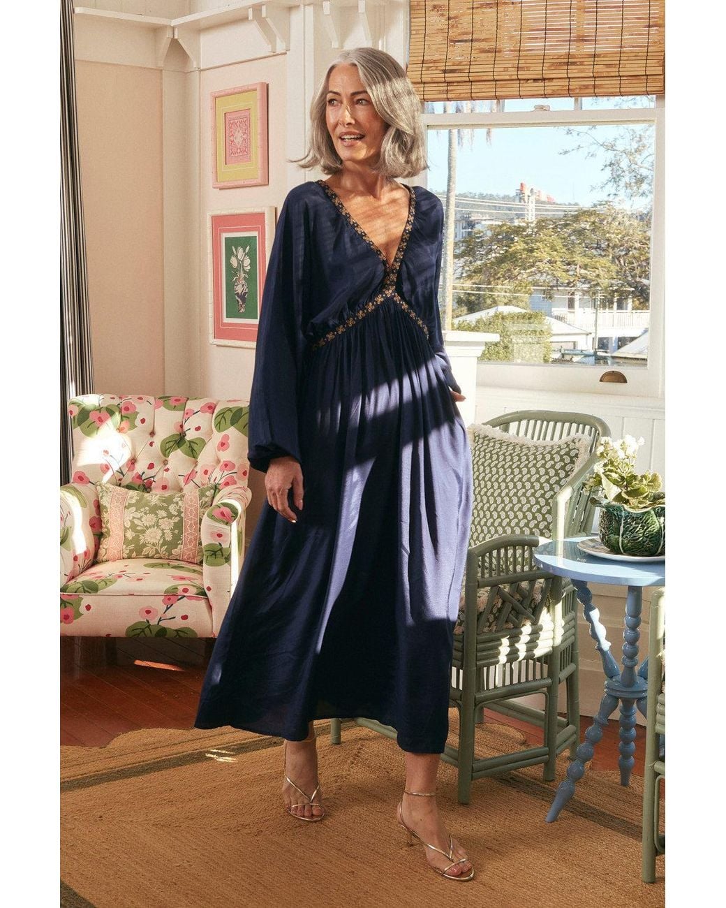 Adrift Clothing Blue Margot Billow Dress