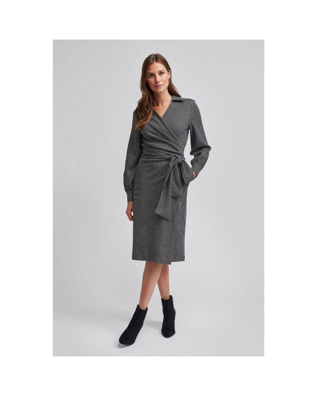 Marianna Déri Gray Houndstooth Wrap Dress