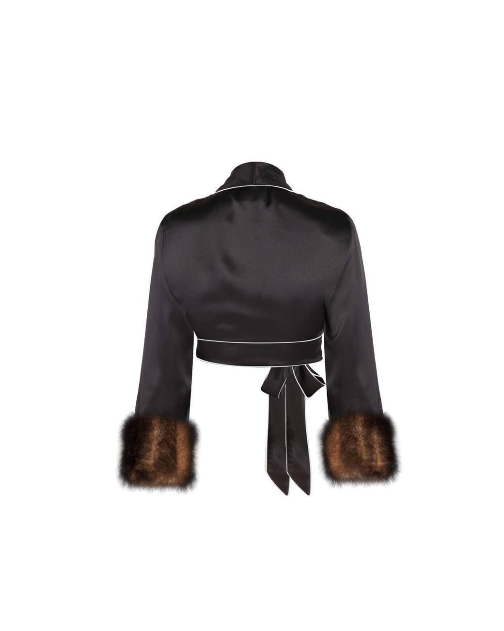 Maguy De Chadirac Black Silk And Faux Fur Cropped Jacket