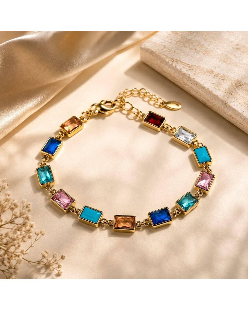 By Ozge Blue Prismatic Harmony Multicolour Glass Plated Bracelet
