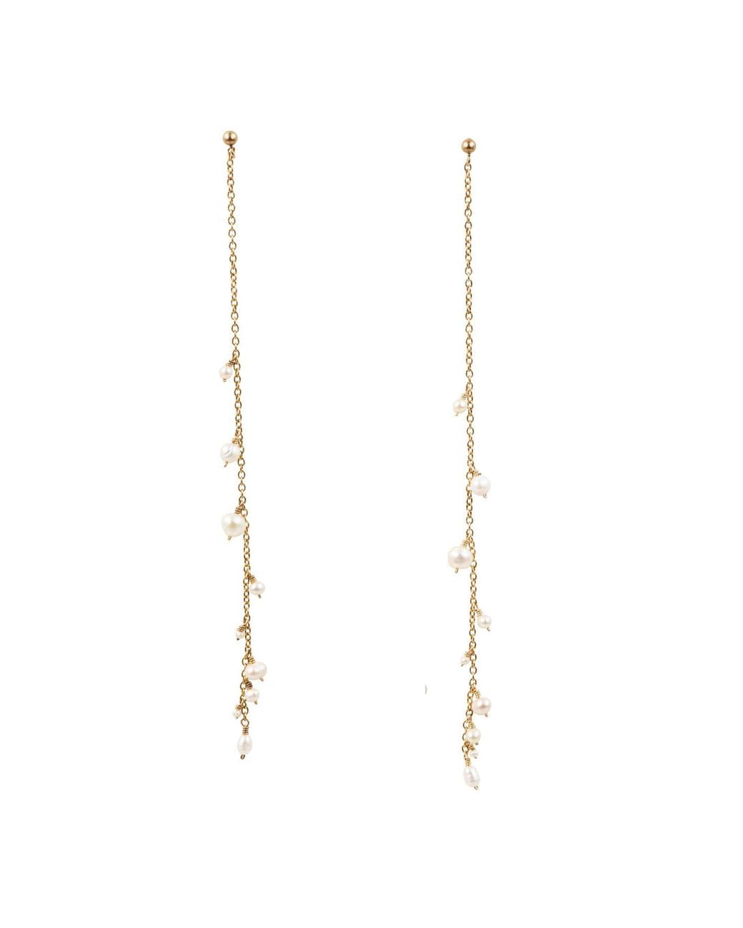 Corina Mardari Jewelry Metallic Extra Long Stud Handmade Pearl Earrings