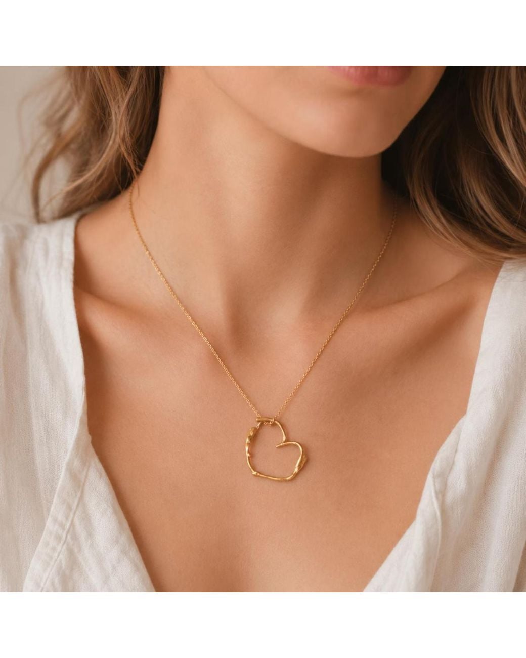 Mother Nature Jewelry Metallic Jasmine Heart Necklace, Heart-Shaped Branch Pendant