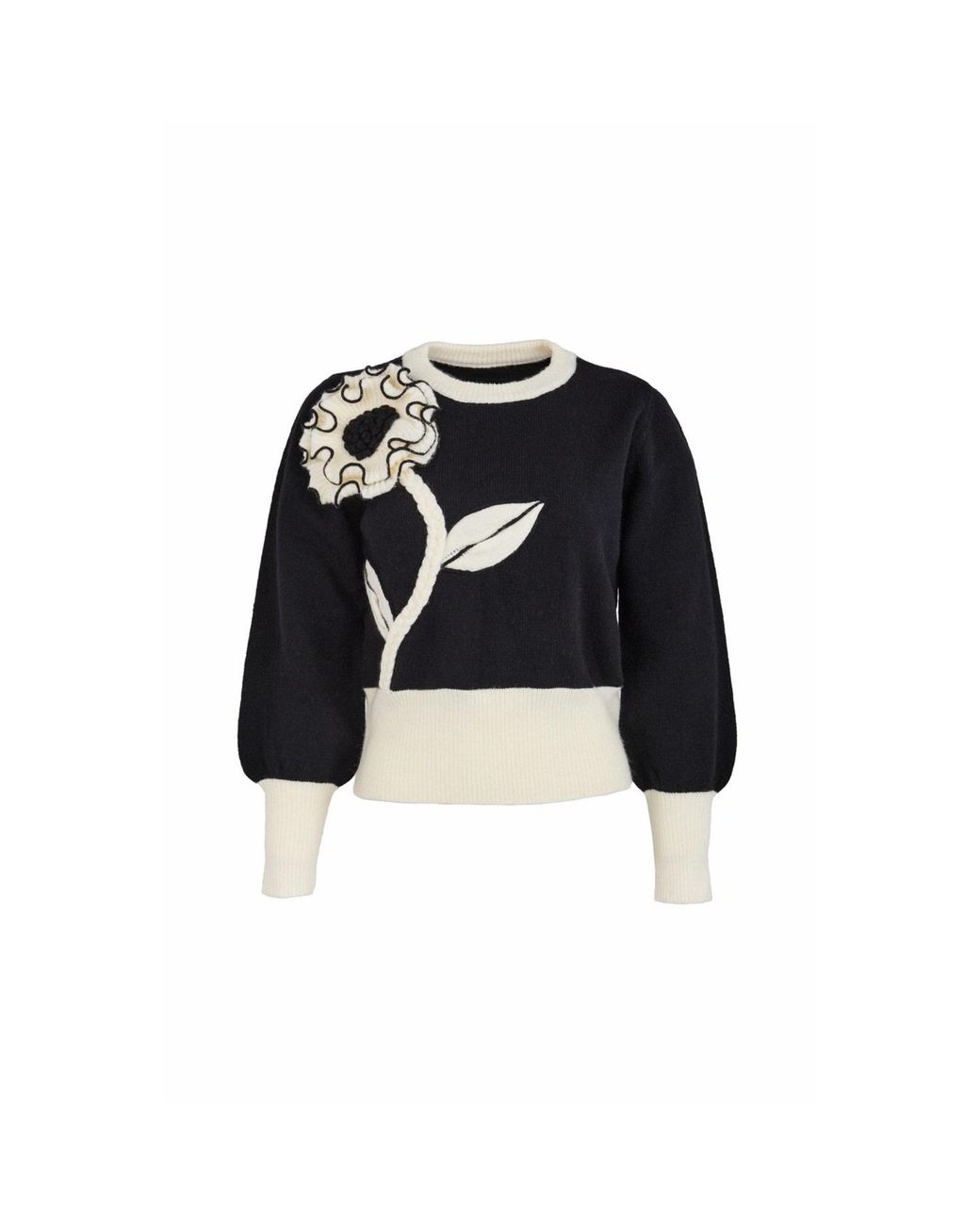 Saachi Black Ruffled Bloom Pullover Sweater