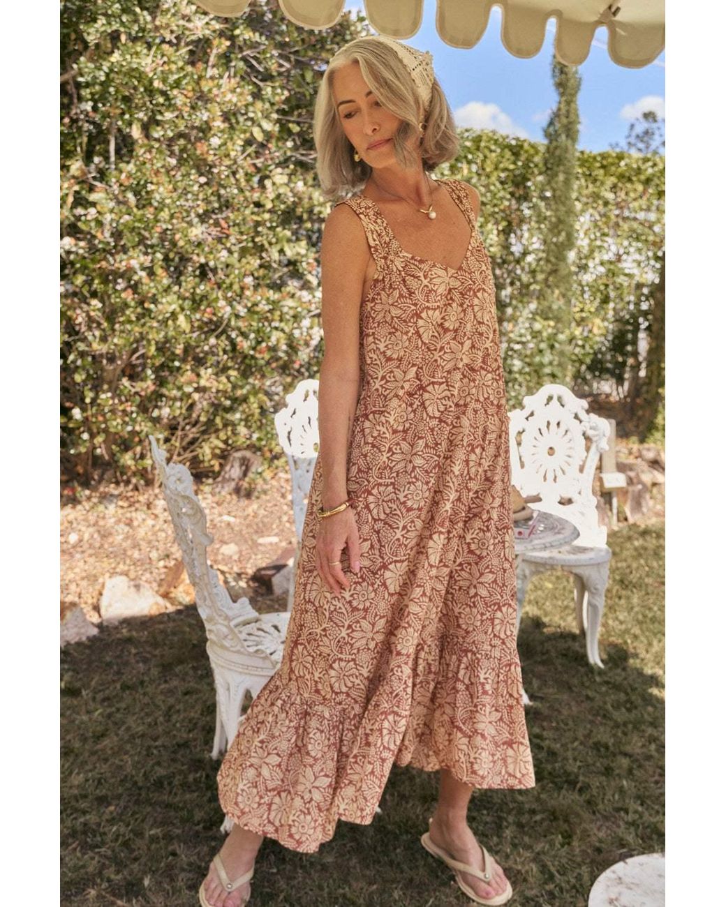Adrift Clothing Pink Neutrals Zara Gathered Sun Dress