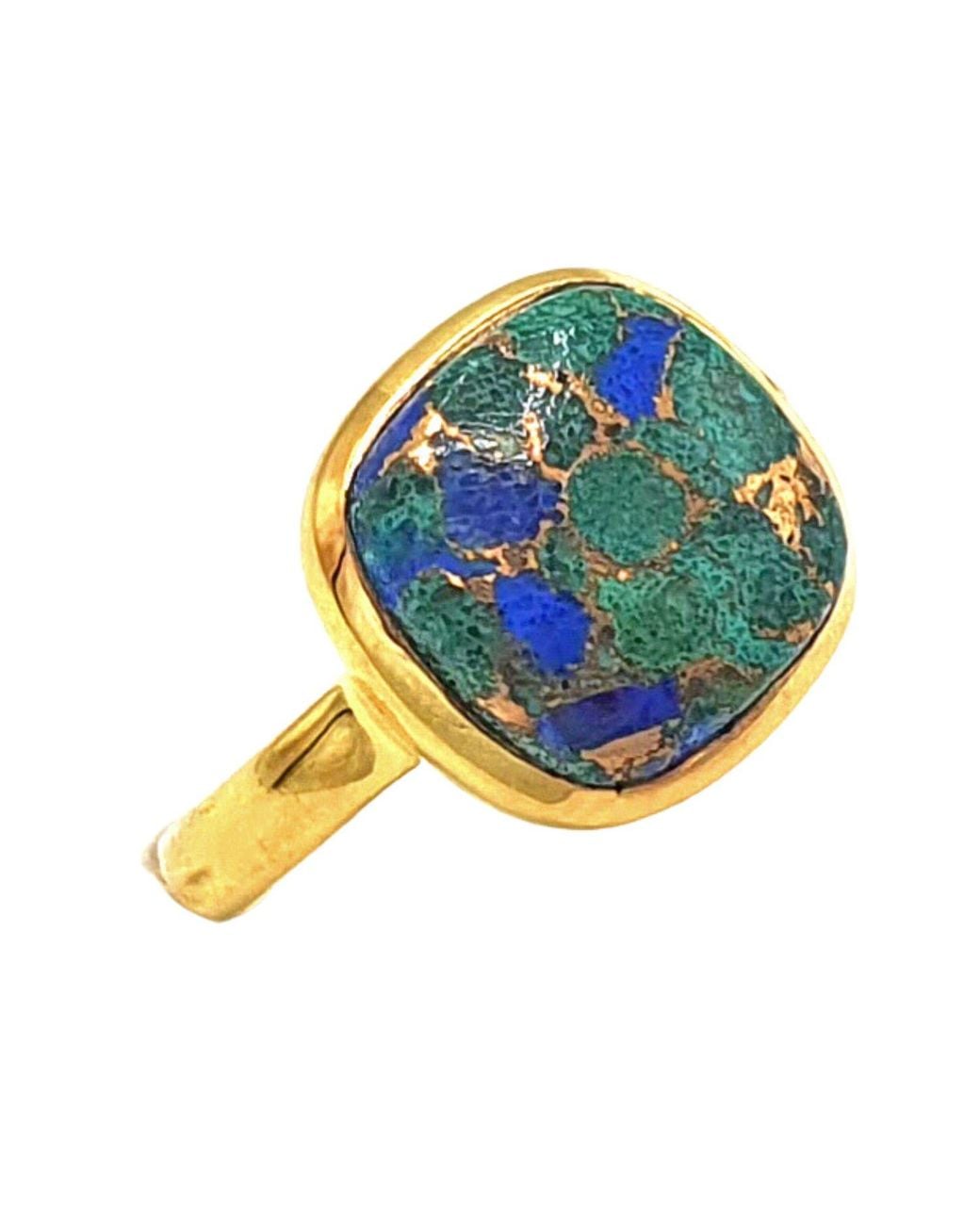 Harfi Multicolor Azurite And Malachite Unique Gemstone Crystal Stacking Ring