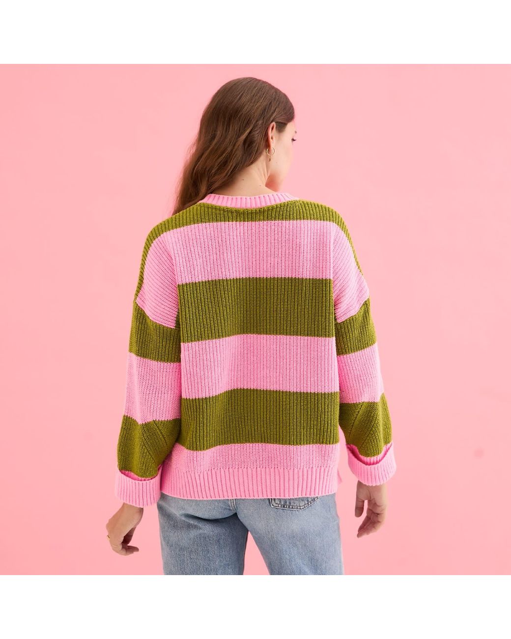 Cara & The Sky Green Rhiannon Recycled Cotton Chunky Stripe Jumper