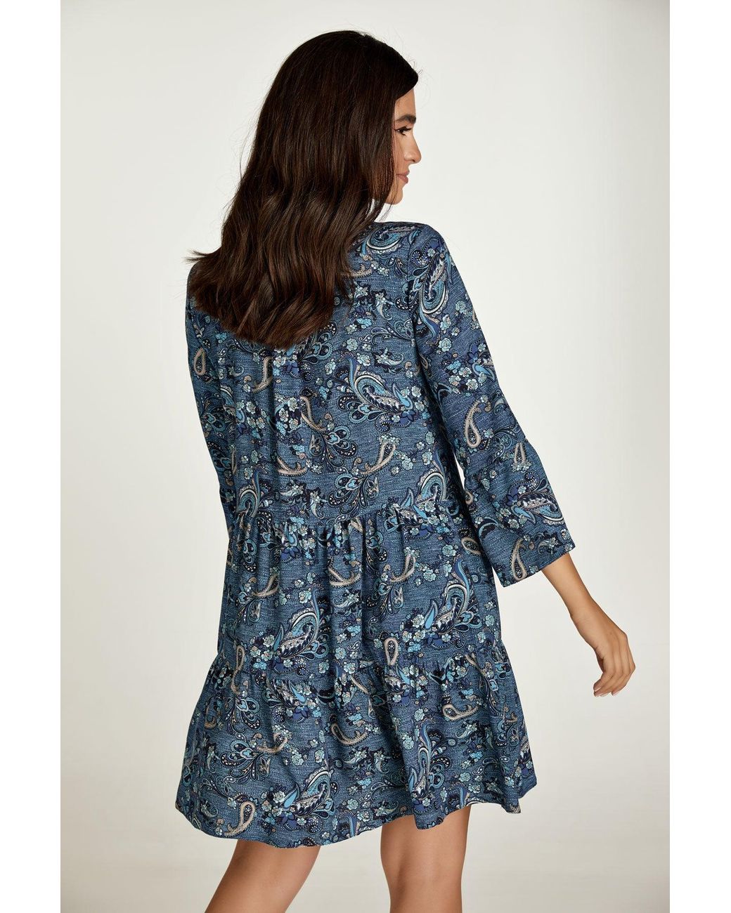 Conquista Blue Paisley Print A Line Dress