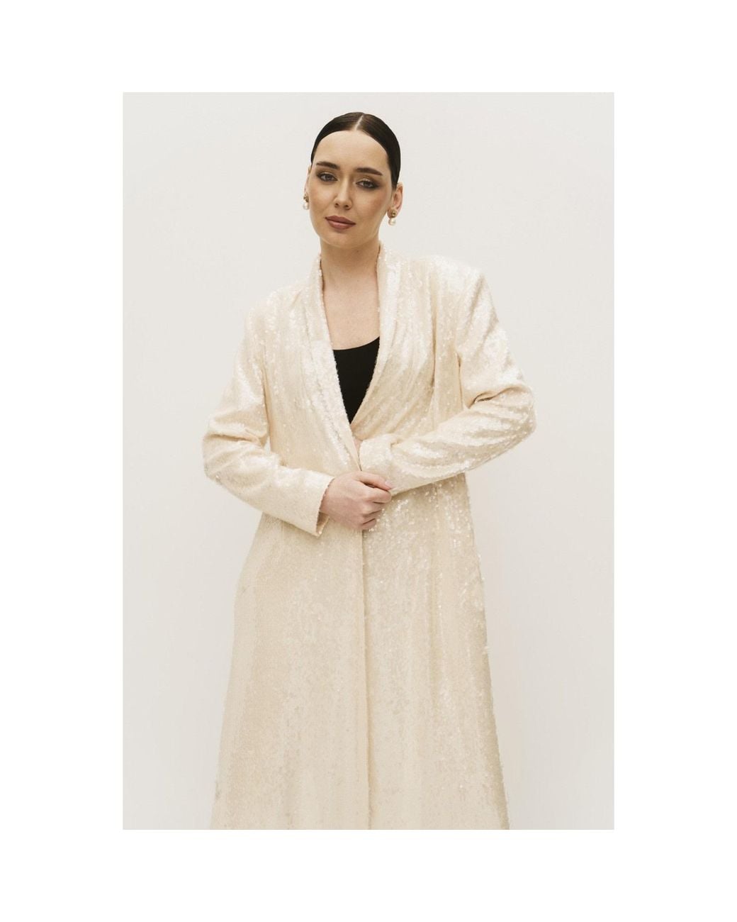 Roqaia Fashion House Natural Neutrals Moon Jacket — Off Long Glitter