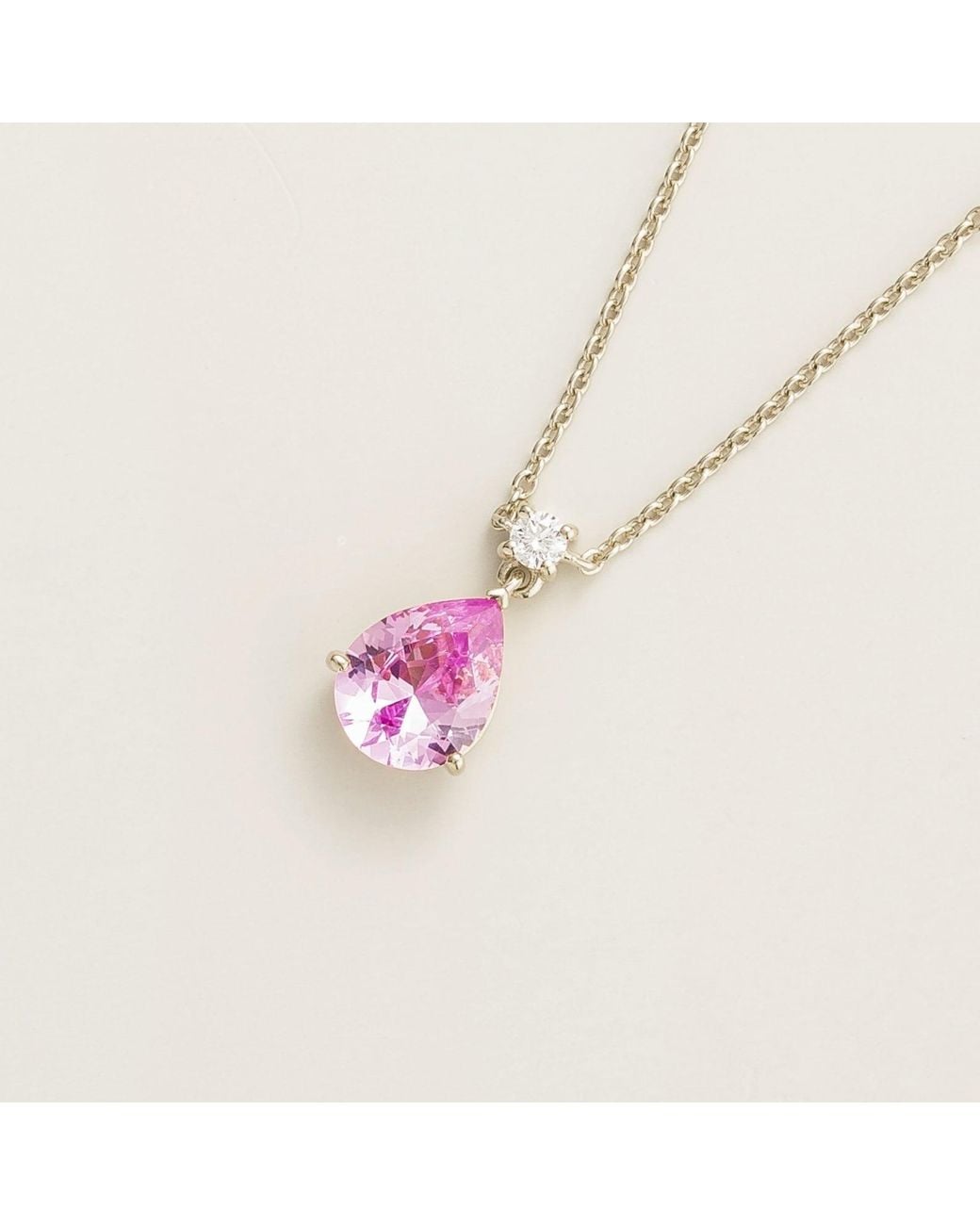 Juvetti Pink Pisa Pastel Sapphire & Diamond Pear Drop Pendant Necklace