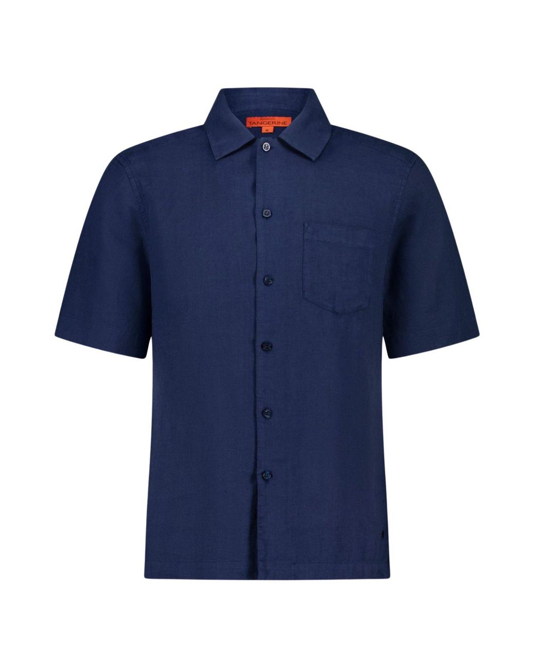 Maison Tangerine Blue Deep Linen Short Sleeve Shirt For for men