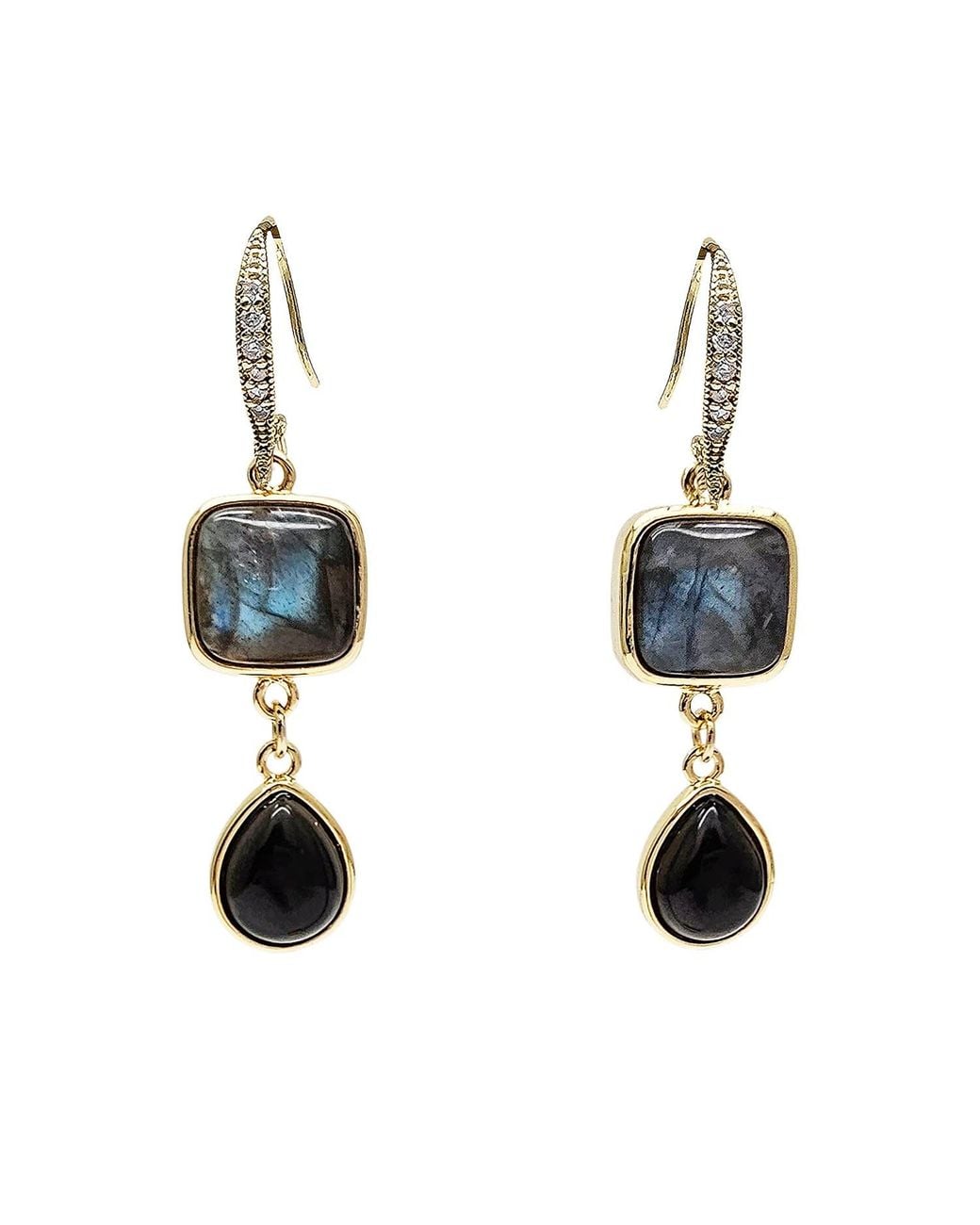 Farra Blue Labradorite With Teardrop Obsidian Earrings