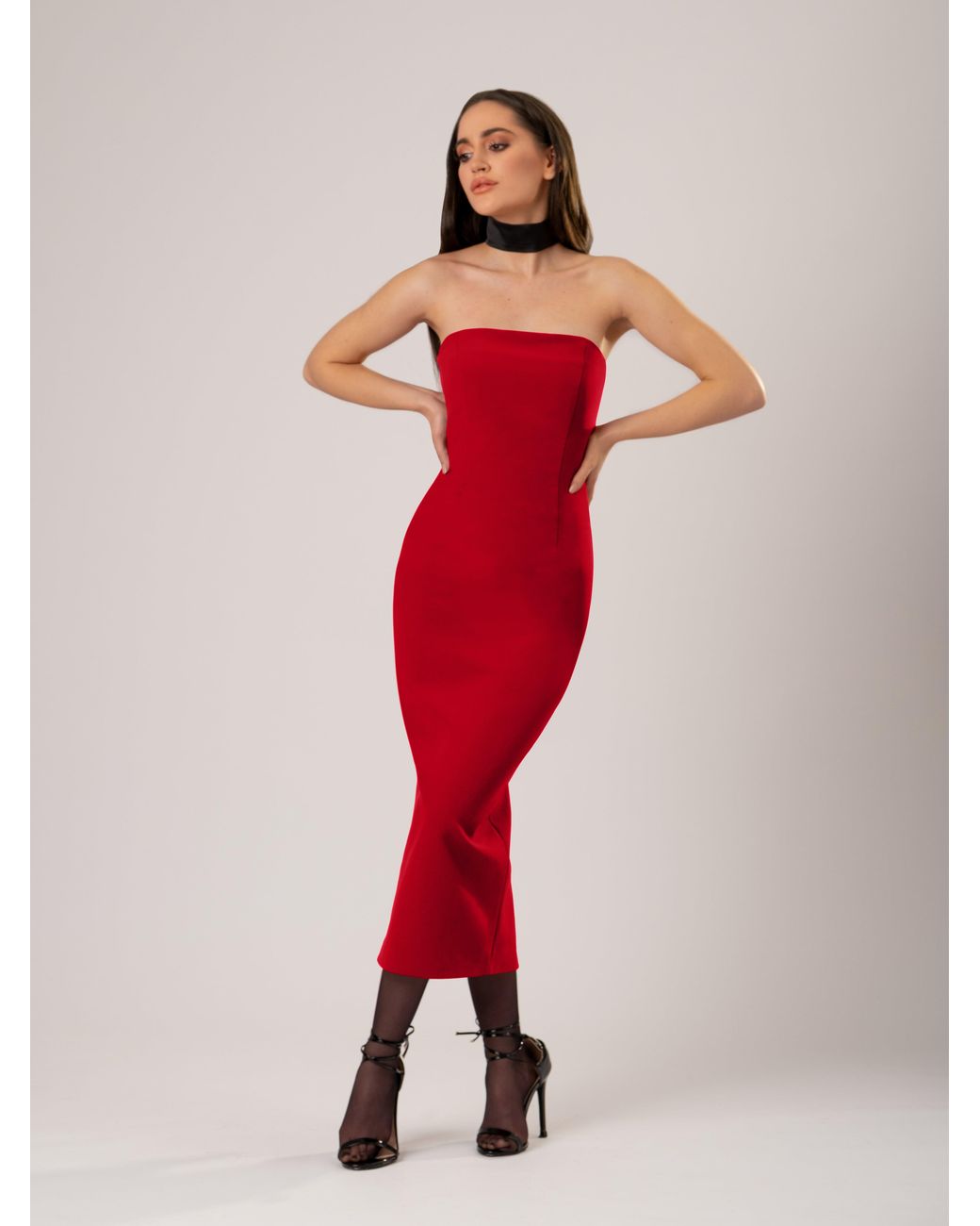Tia Dorraine Red Kiss Me Fitted Bustier Midi Dress