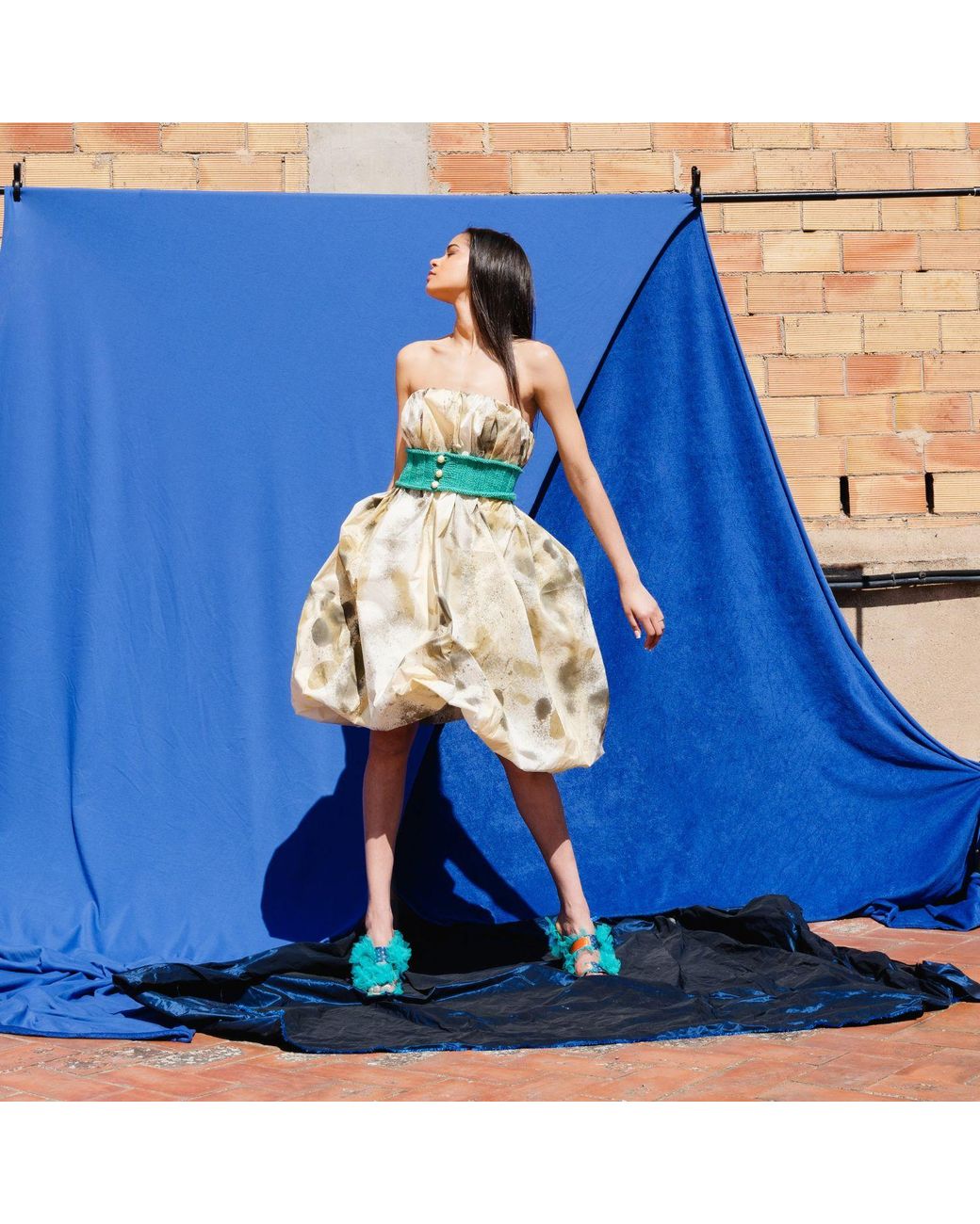 Miro Misljen Natural Hand-Painted Skirt Balloon Dress