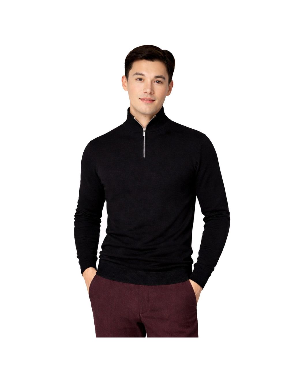 SEREN LONDON Black Half Zip Wool Jumper for men