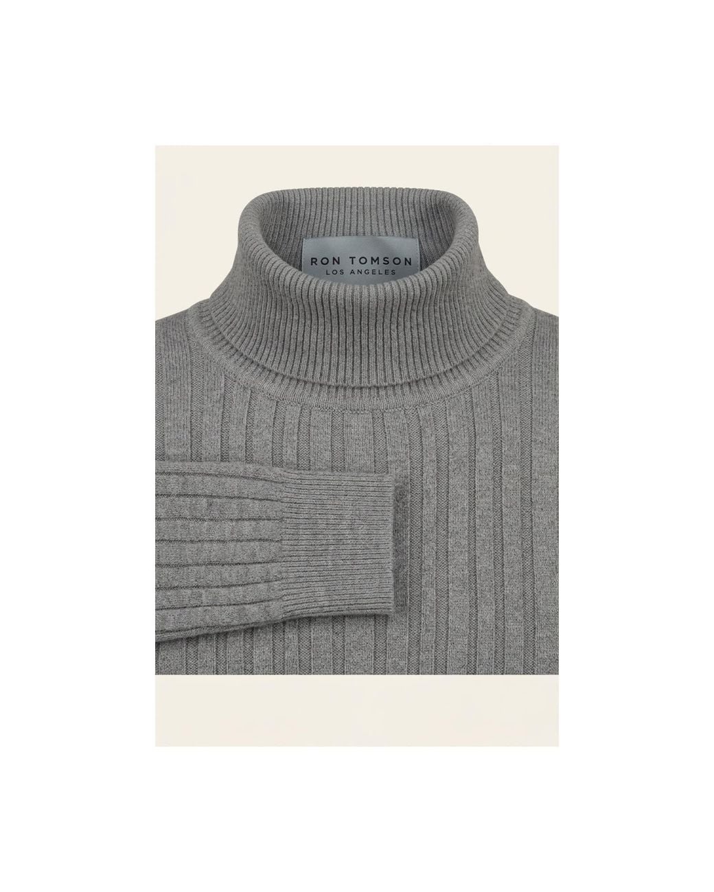 Ron Tomson Gray Roll Neck Ribbed Sweater for men