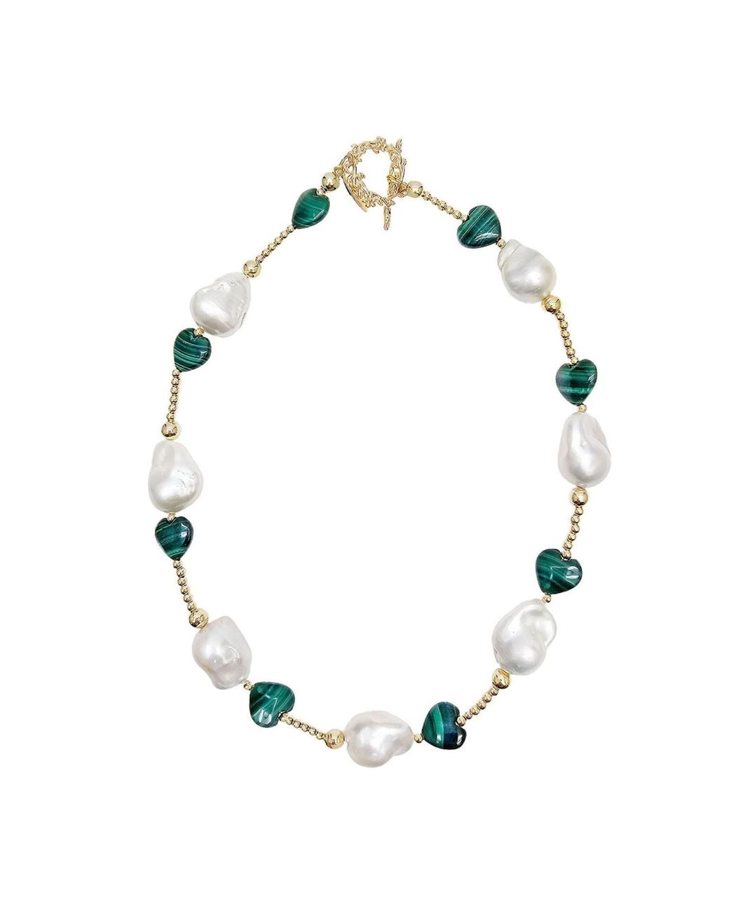 Farra Blue Baroque Pearls With Heart Shaped Malachite Necklace