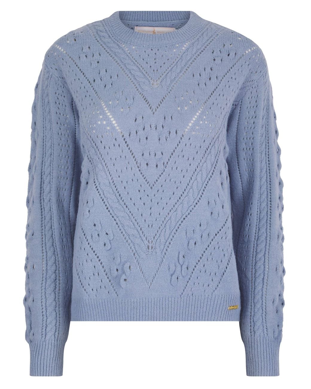 Hortons England Blue Newquay Pointelle Knit Jumper Powder
