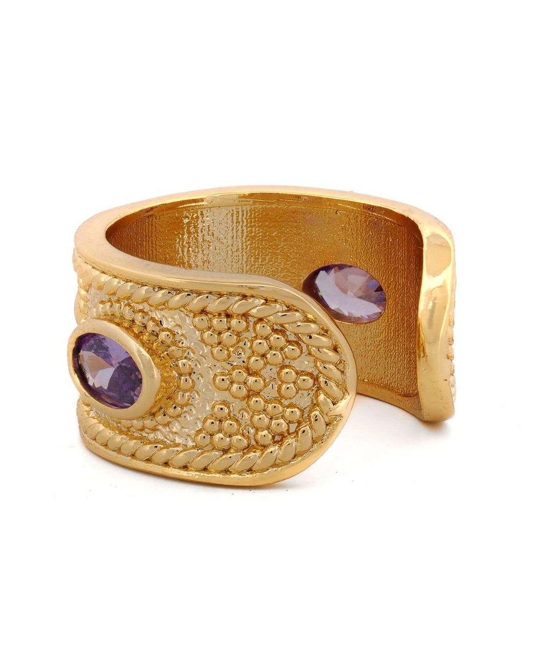 Ebru Jewelry Metallic Queen Cleopatra Amethyst Energy Cuff Adjustable Ring