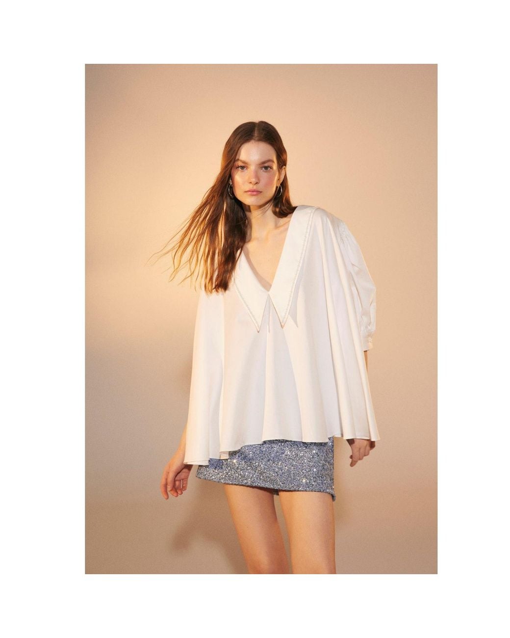 NAZLI CEREN White Poppy Ruffled Cotton Shirt
