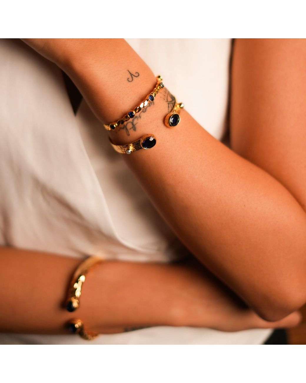 Ebru Jewelry Metallic Twisted Sapphire & Dainty Cuff Bracelet