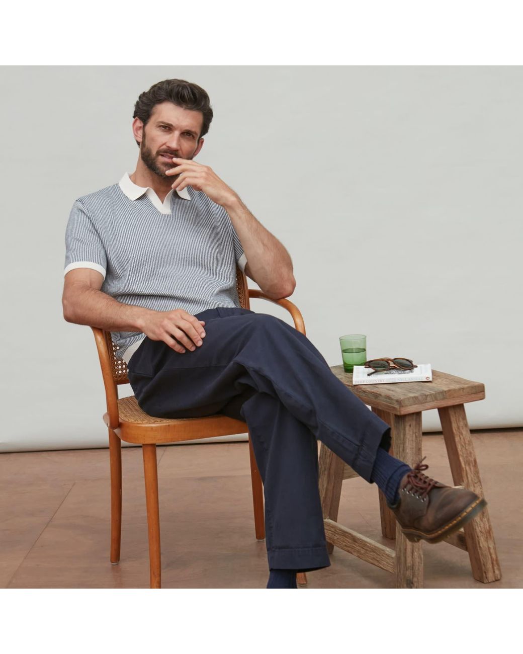 Paul James Knitwear Gray Mens Lightweight Cotton Gallo Fishermans Buttonless Polo Shirt for men