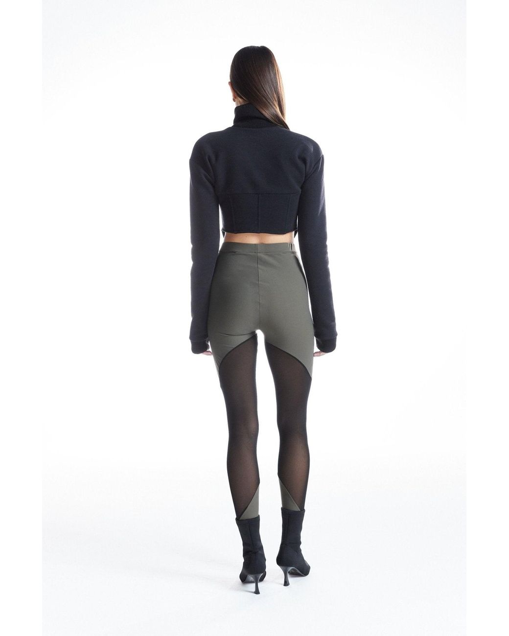 No'design Gray Asymmetric Cut Elastic Hem Khaki Leggings