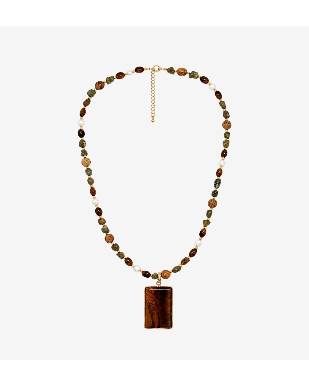 Uchi and Soto White Nekomeishi Tigers Eye & Semi-Precious Stones Necklace