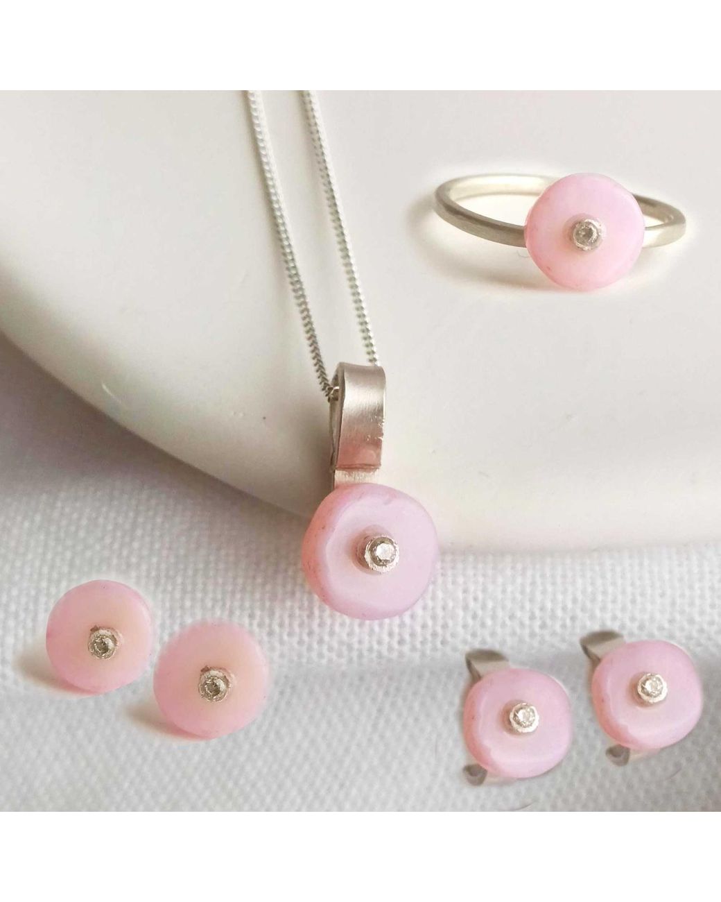 Lily Flo Jewellery Pink Opal Lab Grown Diamonds