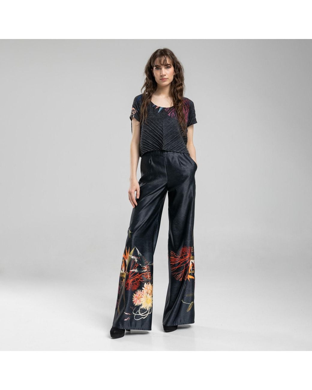 ARTISTA Blue Floral Printed Wide Leg Pants