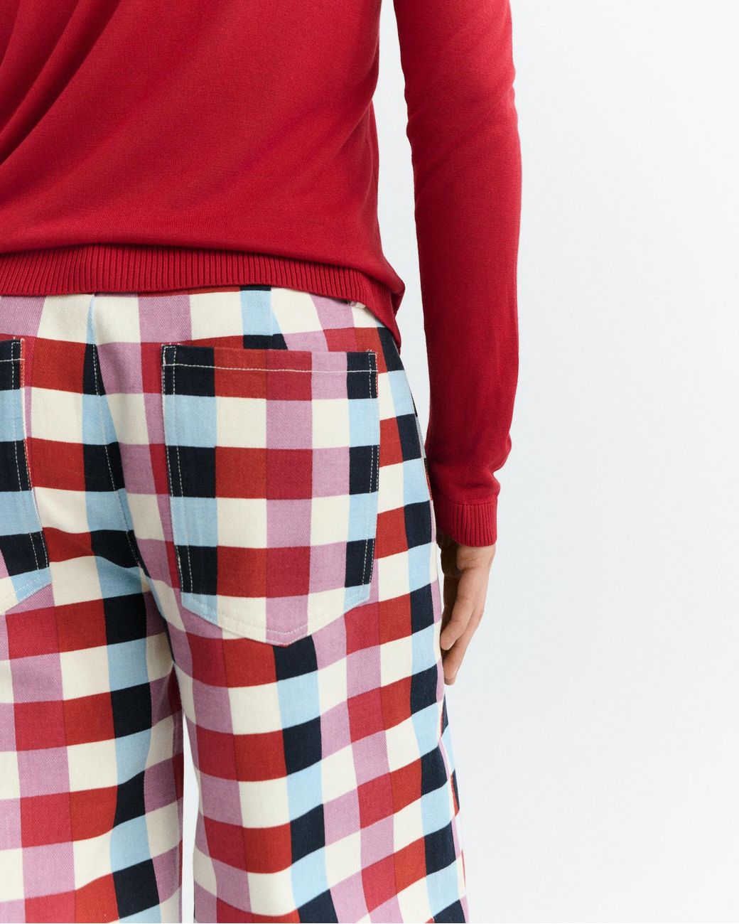 Thinking Mu Red Check Cheshire Serena Straight Trousers